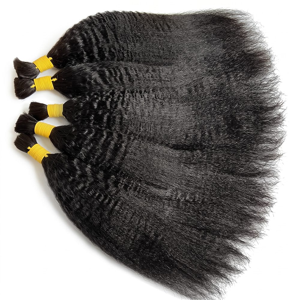 Kinky Stragiht 100% Raw Virgin Human Hair Bundles - (No Weft) Bulk Hair / Black LINKTOWIG