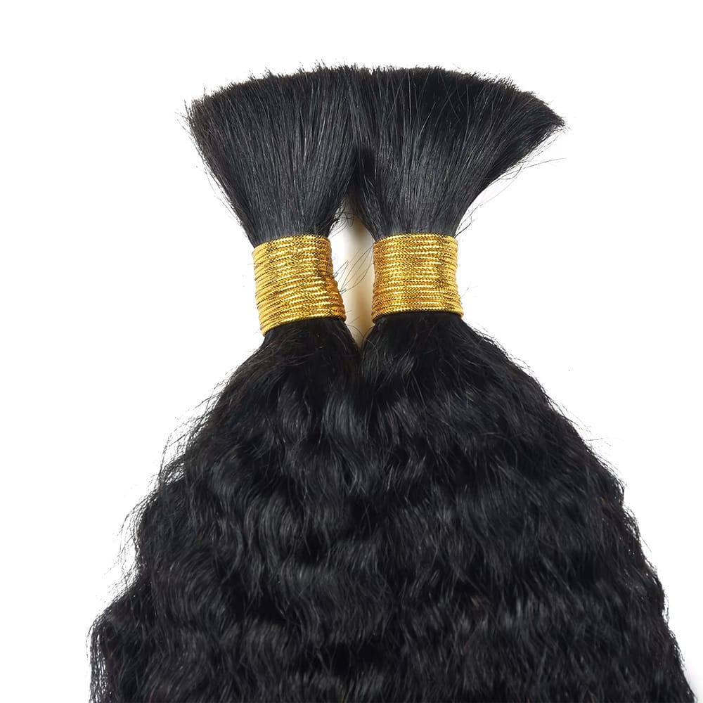 Kinky Stragiht 100% Raw Virgin Human Hair Bundles - (No Weft) Bulk Hair / Black LINKTOWIG