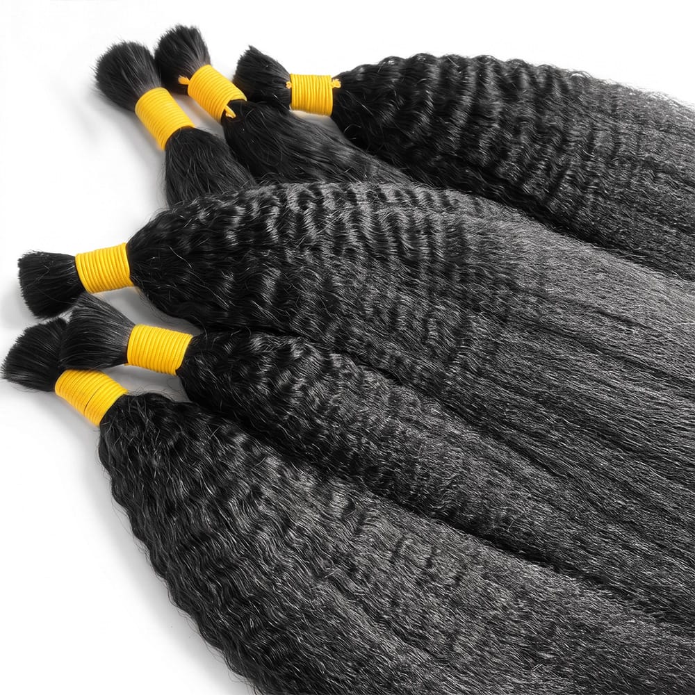 Kinky Stragiht 100% Raw Virgin Human Hair Bundles - (No Weft) Bulk Hair / Black LINKTOWIG