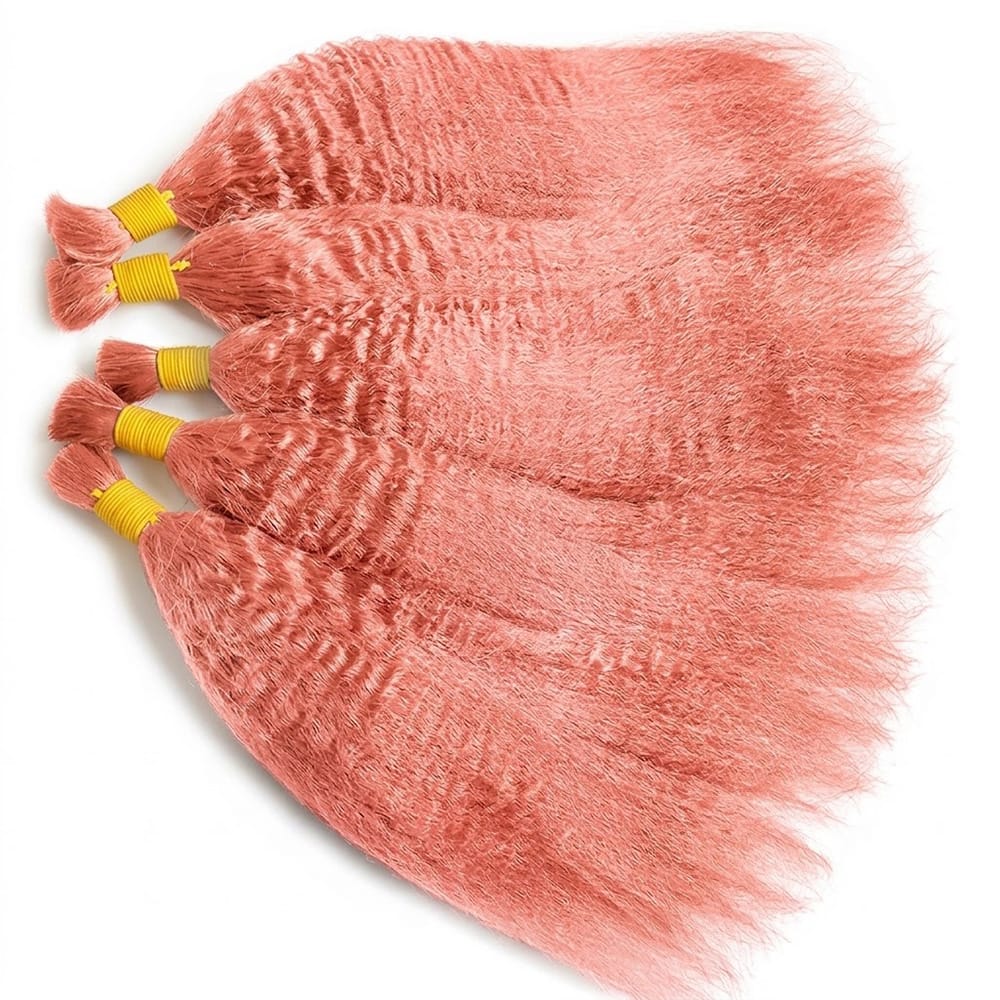 Kinky Stragiht 100% Raw Virgin Human Hair Bundles - (No Weft) Bulk Hair / Bubblegum Pink LINKTOWIG