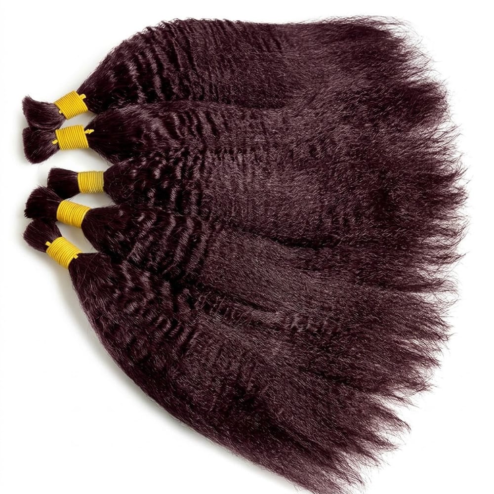 Kinky Stragiht 100% Raw Virgin Human Hair Bundles - (No Weft) Bulk Hair / Burgundy LINKTOWIG