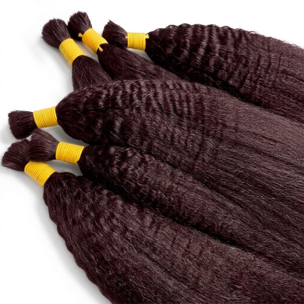Kinky Stragiht 100% Raw Virgin Human Hair Bundles - (No Weft) Bulk Hair / Burgundy LINKTOWIG