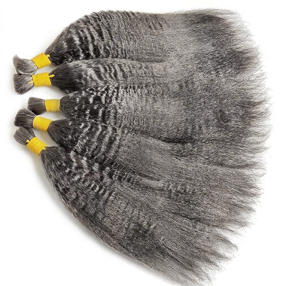 Kinky Stragiht 100% Raw Virgin Human Hair Bundles - (No Weft) Bulk Hair / Charcoal Grey LINKTOWIG