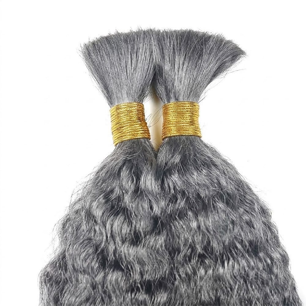 Kinky Stragiht 100% Raw Virgin Human Hair Bundles - (No Weft) Bulk Hair / Charcoal Grey LINKTOWIG