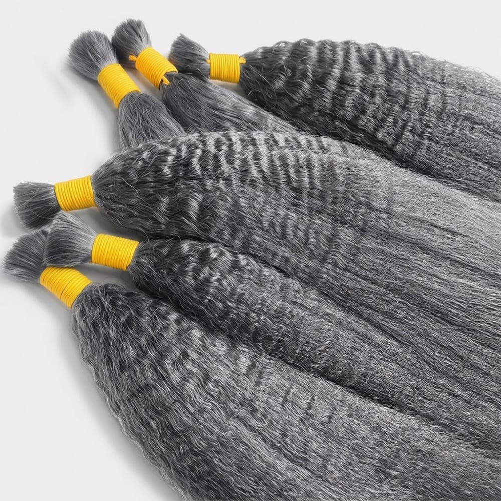 Kinky Stragiht 100% Raw Virgin Human Hair Bundles - (No Weft) Bulk Hair / Charcoal Grey LINKTOWIG
