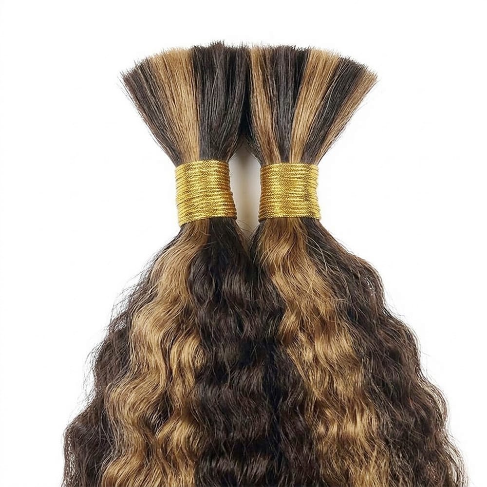 Kinky Stragiht 100% Raw Virgin Human Hair Bundles - (No Weft) Bulk Hair / Chocolate Brown LINKTOWIG