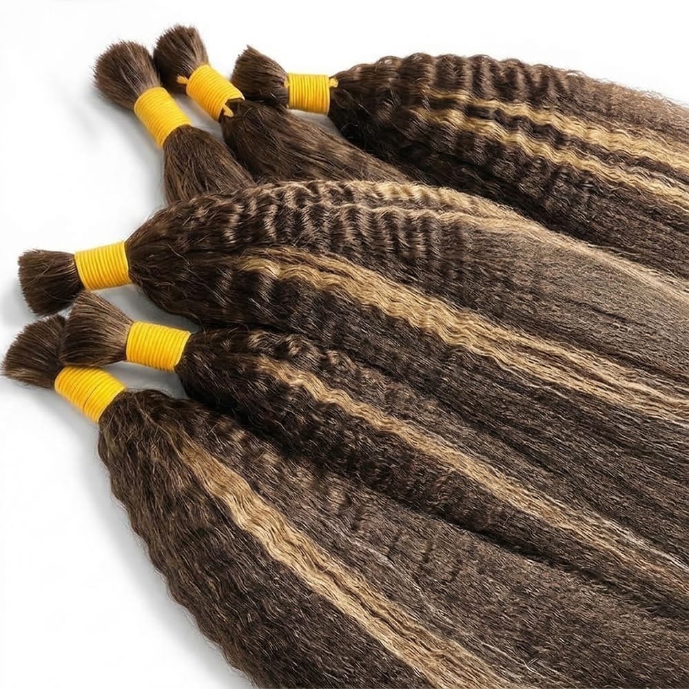 Kinky Stragiht 100% Raw Virgin Human Hair Bundles - (No Weft) Bulk Hair / Chocolate Brown LINKTOWIG