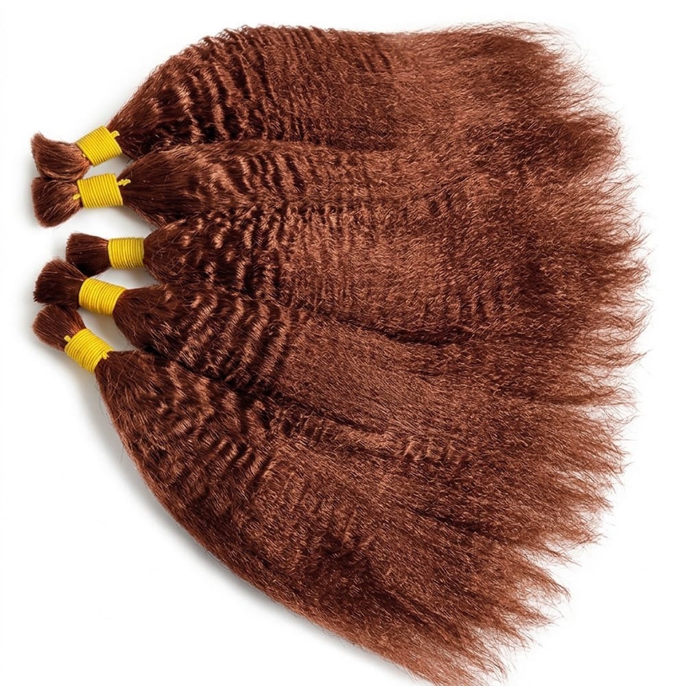 Kinky Stragiht 100% Raw Virgin Human Hair Bundles - (No Weft) Bulk Hair / Copper Orange LINKTOWIG