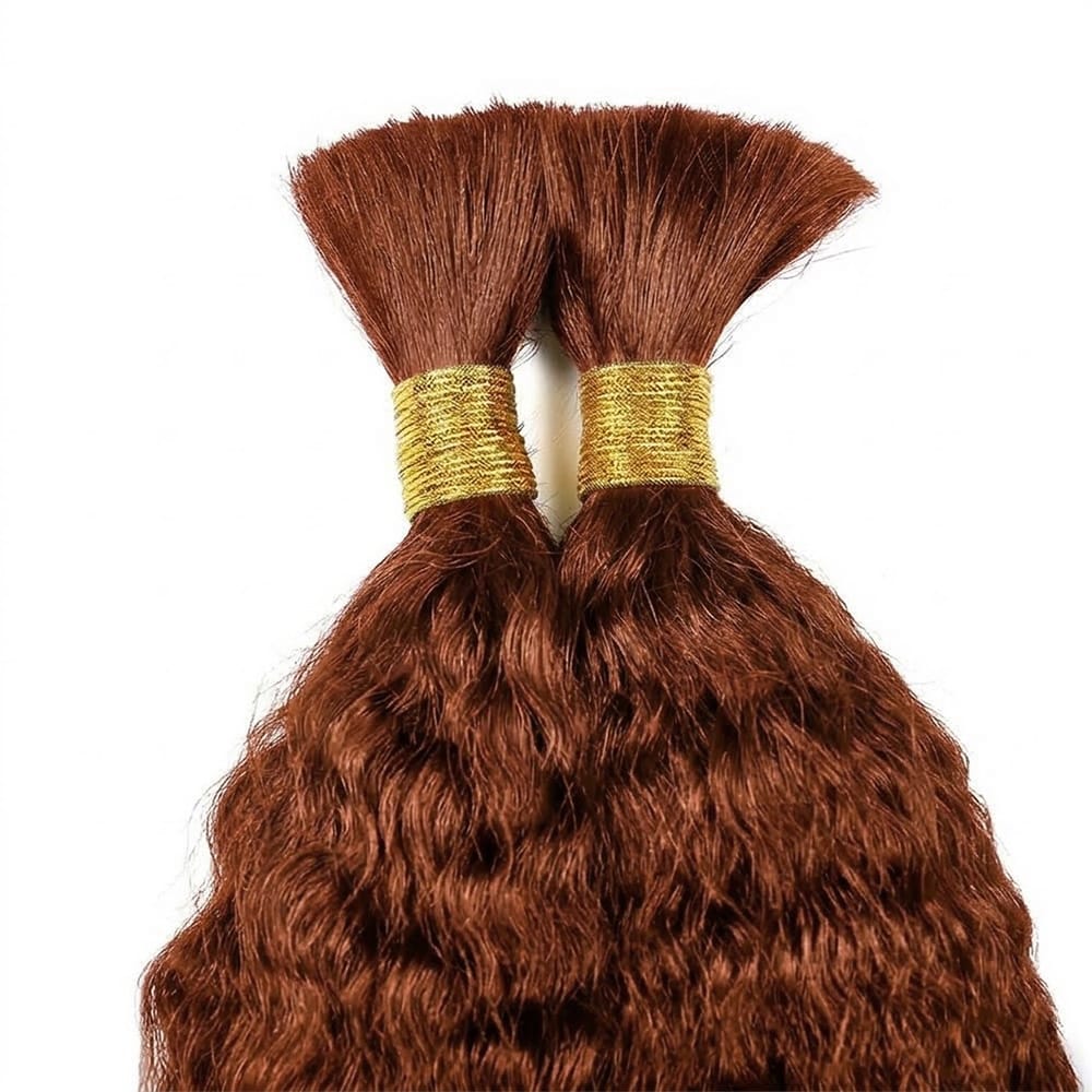 Kinky Stragiht 100% Raw Virgin Human Hair Bundles - (No Weft) Bulk Hair / Copper Orange LINKTOWIG