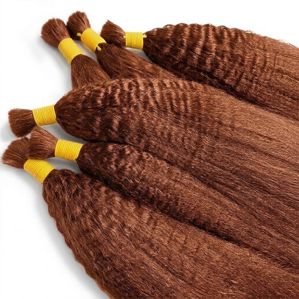 Kinky Stragiht 100% Raw Virgin Human Hair Bundles - (No Weft) Bulk Hair / Copper Orange LINKTOWIG