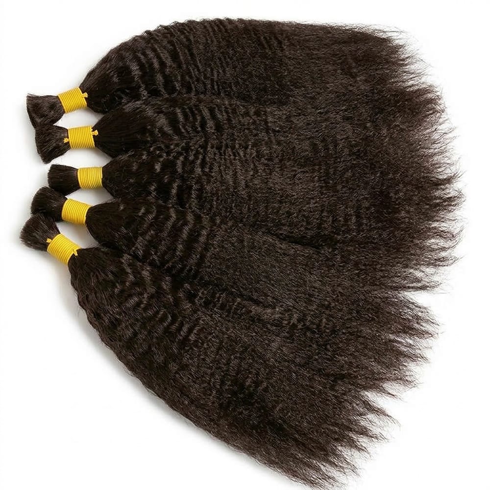 Kinky Stragiht 100% Raw Virgin Human Hair Bundles - (No Weft) Bulk Hair / Dark Roots LINKTOWIG