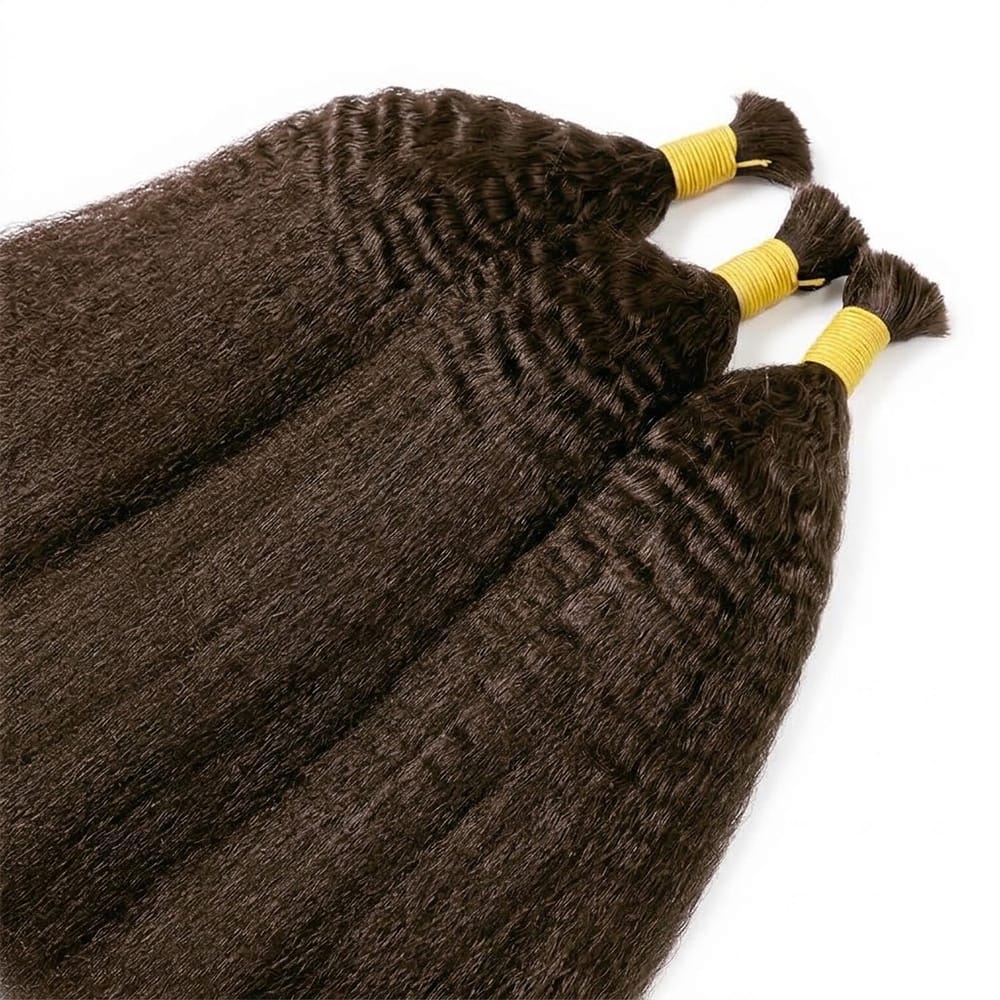 Kinky Stragiht 100% Raw Virgin Human Hair Bundles - (No Weft) Bulk Hair / Dark Roots LINKTOWIG