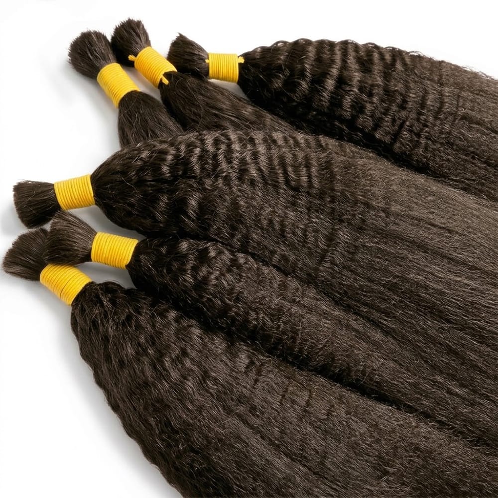 Kinky Stragiht 100% Raw Virgin Human Hair Bundles - (No Weft) Bulk Hair / Dark Roots LINKTOWIG