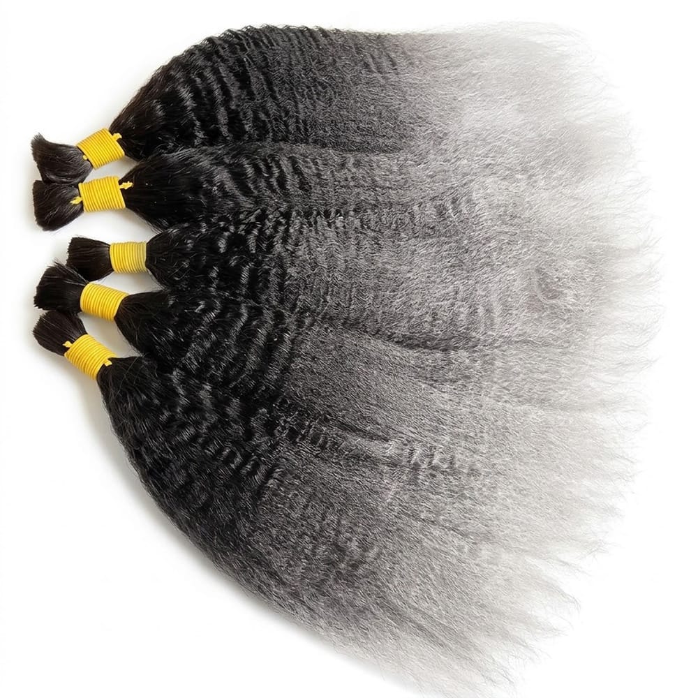 Kinky Stragiht 100% Raw Virgin Human Hair Bundles - (No Weft) Bulk Hair / Dark Roots LINKTOWIG