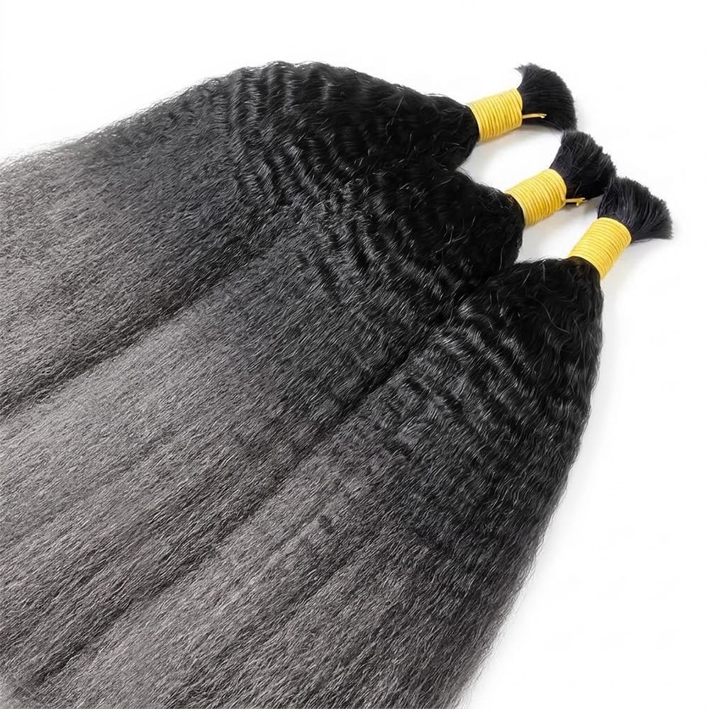 Kinky Stragiht 100% Raw Virgin Human Hair Bundles - (No Weft) Bulk Hair / Dark Roots LINKTOWIG