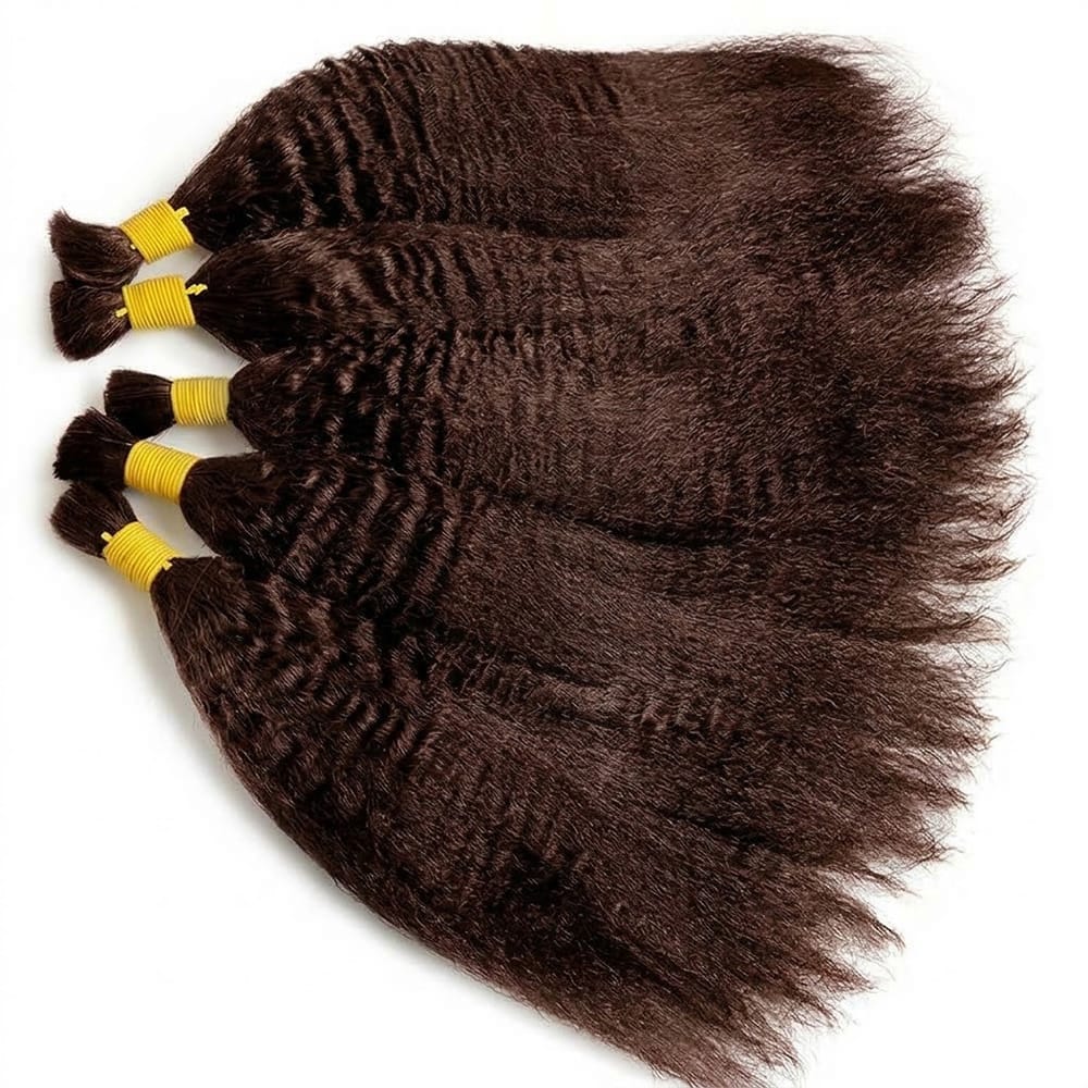 Kinky Stragiht 100% Raw Virgin Human Hair Bundles - (No Weft) Bulk Hair / Espresso Brown LINKTOWIG