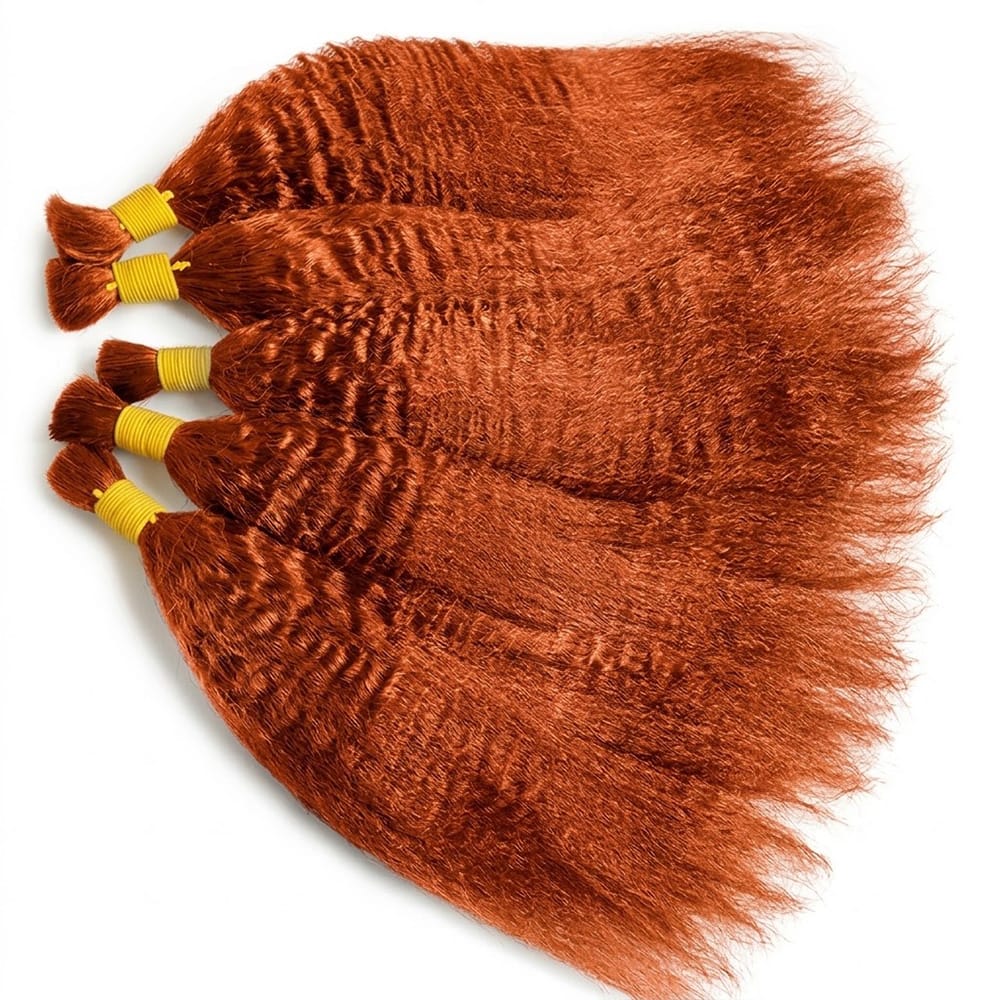 Kinky Stragiht 100% Raw Virgin Human Hair Bundles - (No Weft) Bulk Hair / Ginger Orange LINKTOWIG