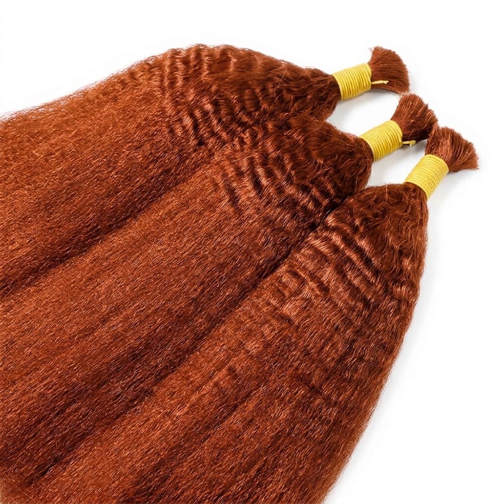 Kinky Stragiht 100% Raw Virgin Human Hair Bundles - (No Weft) Bulk Hair / Ginger Orange LINKTOWIG