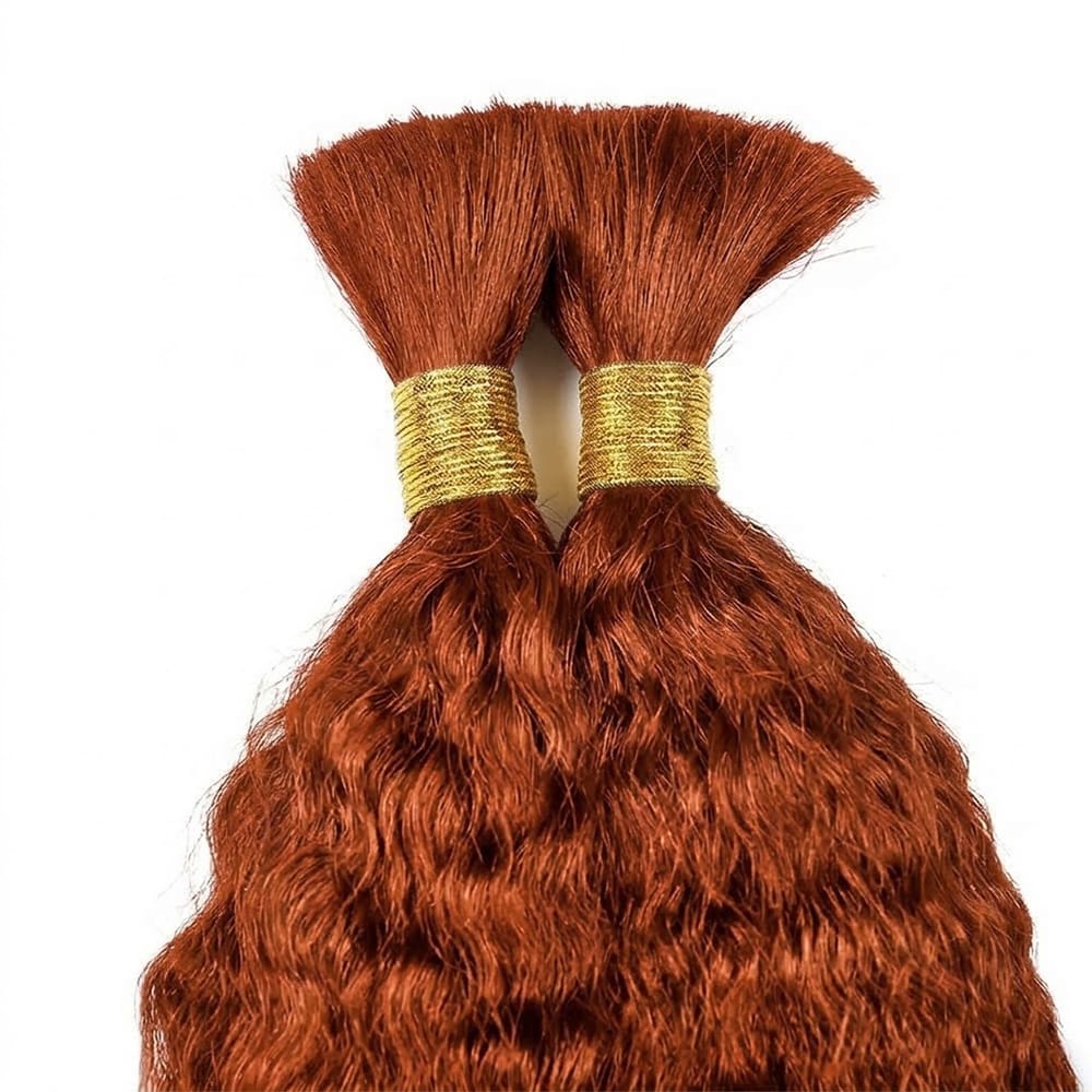 Kinky Stragiht 100% Raw Virgin Human Hair Bundles - (No Weft) Bulk Hair / Ginger Orange LINKTOWIG
