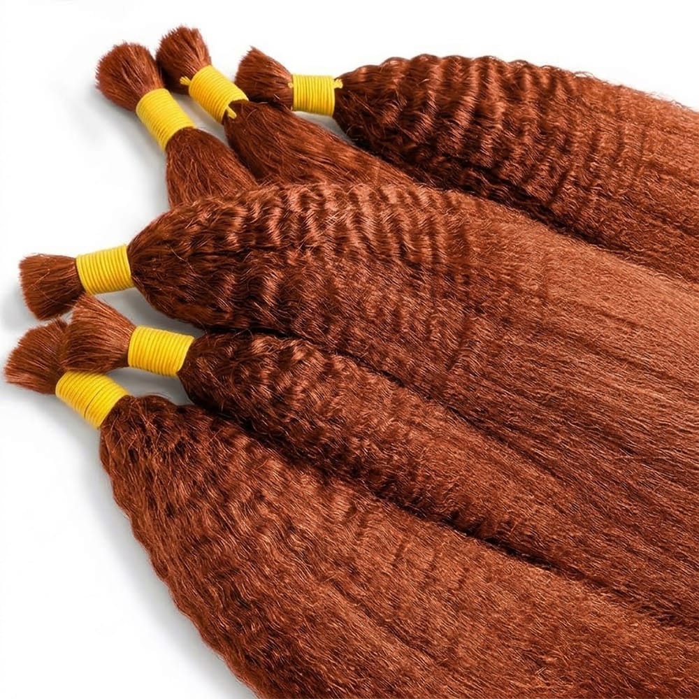 Kinky Stragiht 100% Raw Virgin Human Hair Bundles - (No Weft) Bulk Hair / Ginger Orange LINKTOWIG