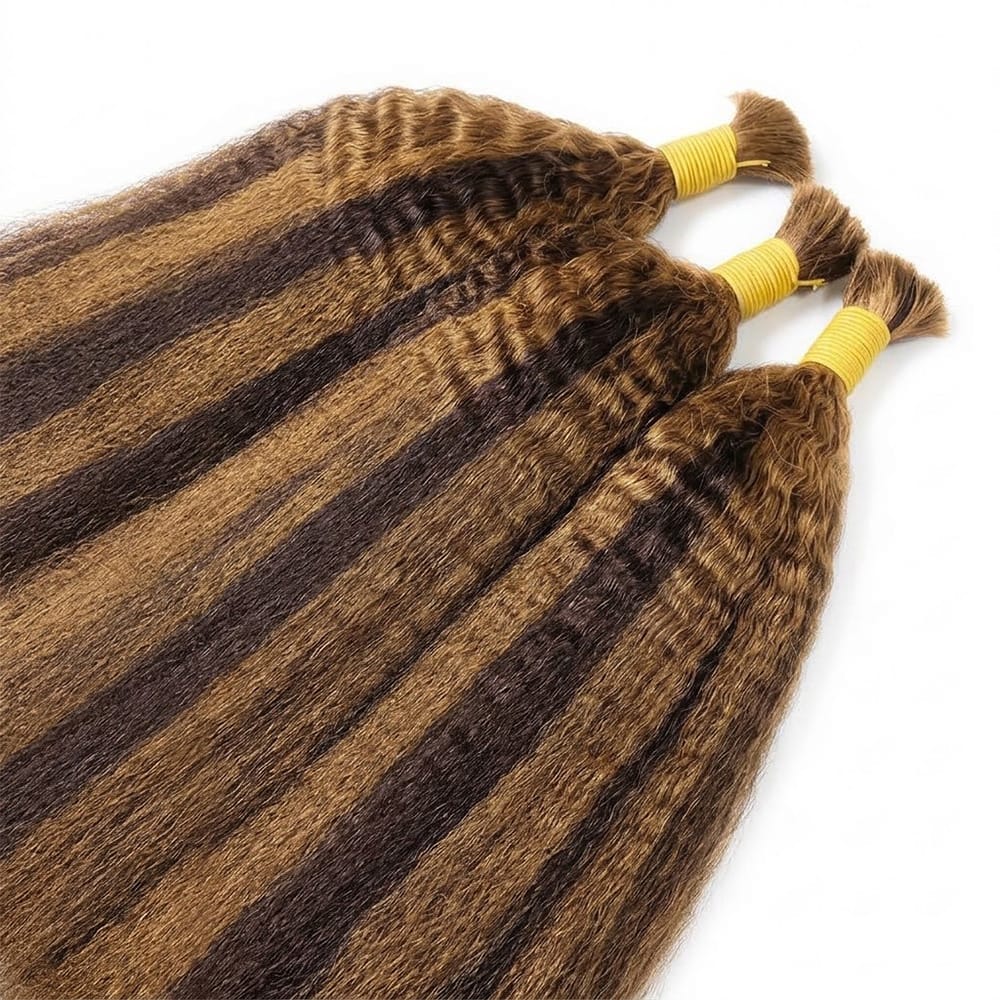 Kinky Stragiht 100% Raw Virgin Human Hair Bundles - (No Weft) Bulk Hair / Honey Blonde Highlights LINKTOWIG