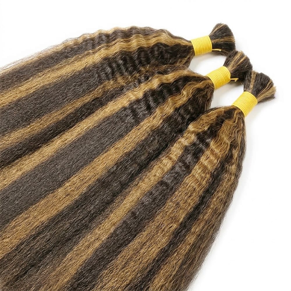 Kinky Stragiht 100% Raw Virgin Human Hair Bundles - (No Weft) Bulk Hair / Honey Brown LINKTOWIG