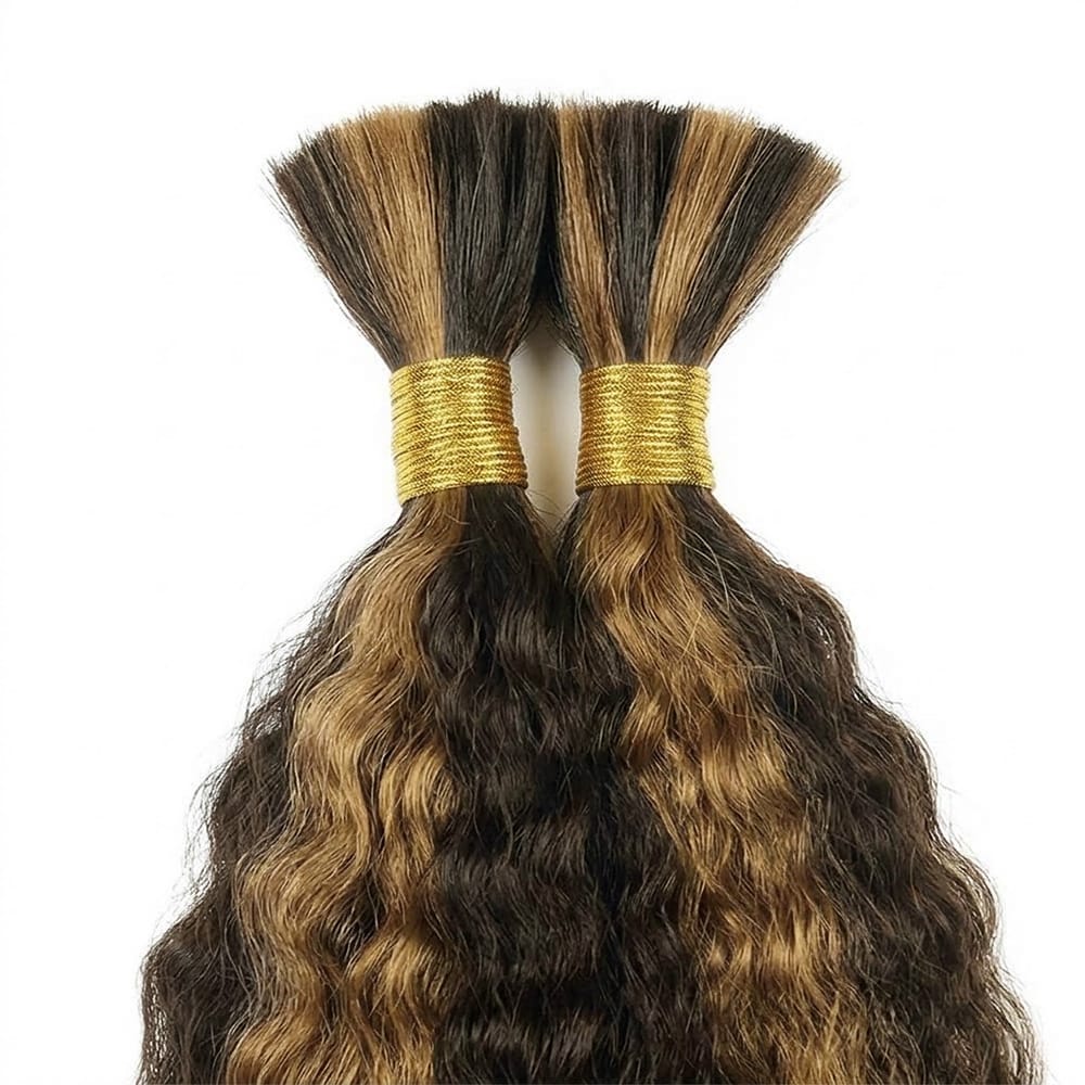 Kinky Stragiht 100% Raw Virgin Human Hair Bundles - (No Weft) Bulk Hair / Honey Brown LINKTOWIG