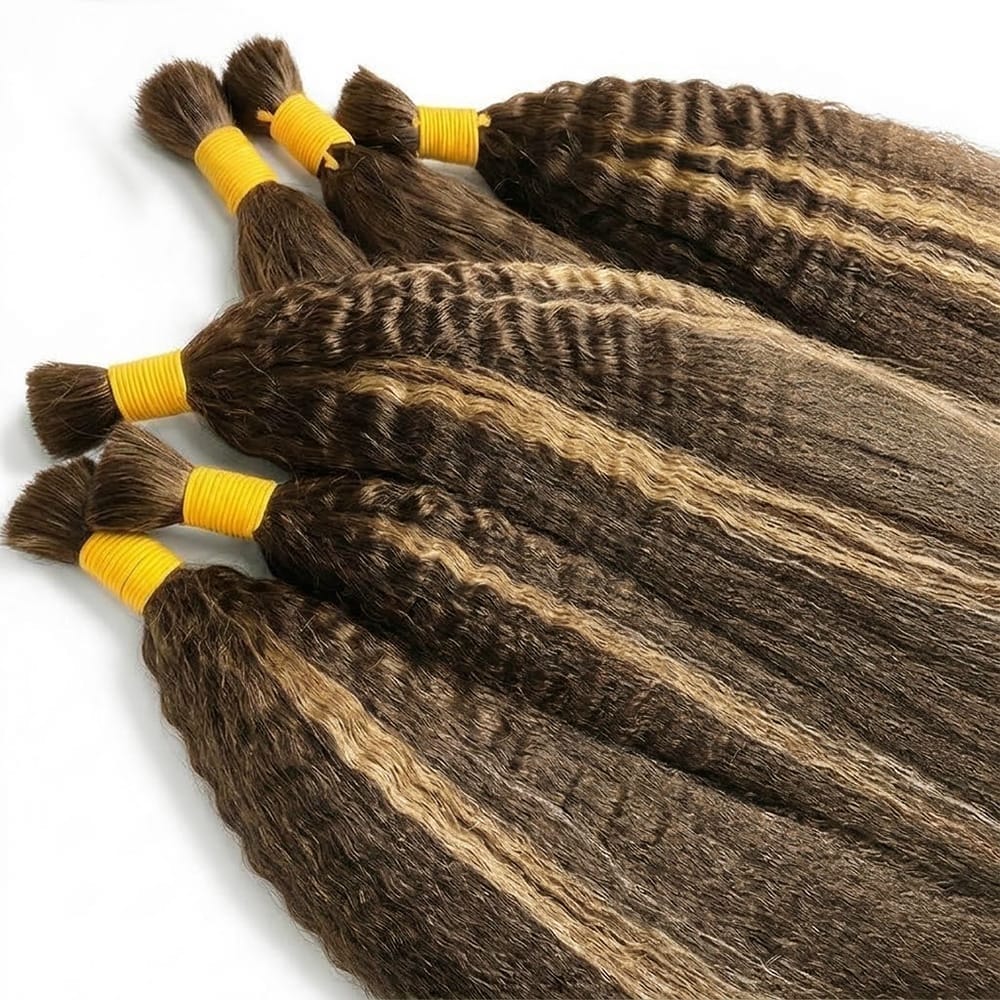 Kinky Stragiht 100% Raw Virgin Human Hair Bundles - (No Weft) Bulk Hair / Honey Brown LINKTOWIG