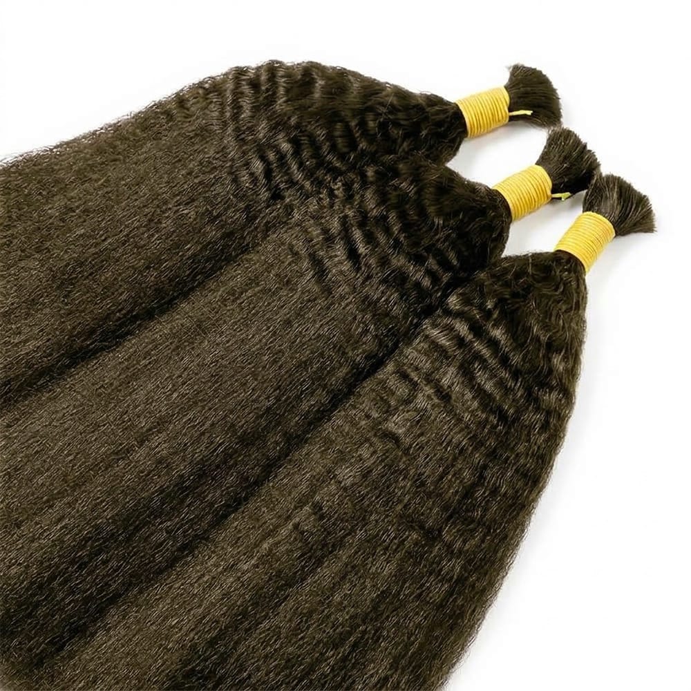 Kinky Stragiht 100% Raw Virgin Human Hair Bundles - (No Weft) Bulk Hair / Medium Chestnut Brown LINKTOWIG