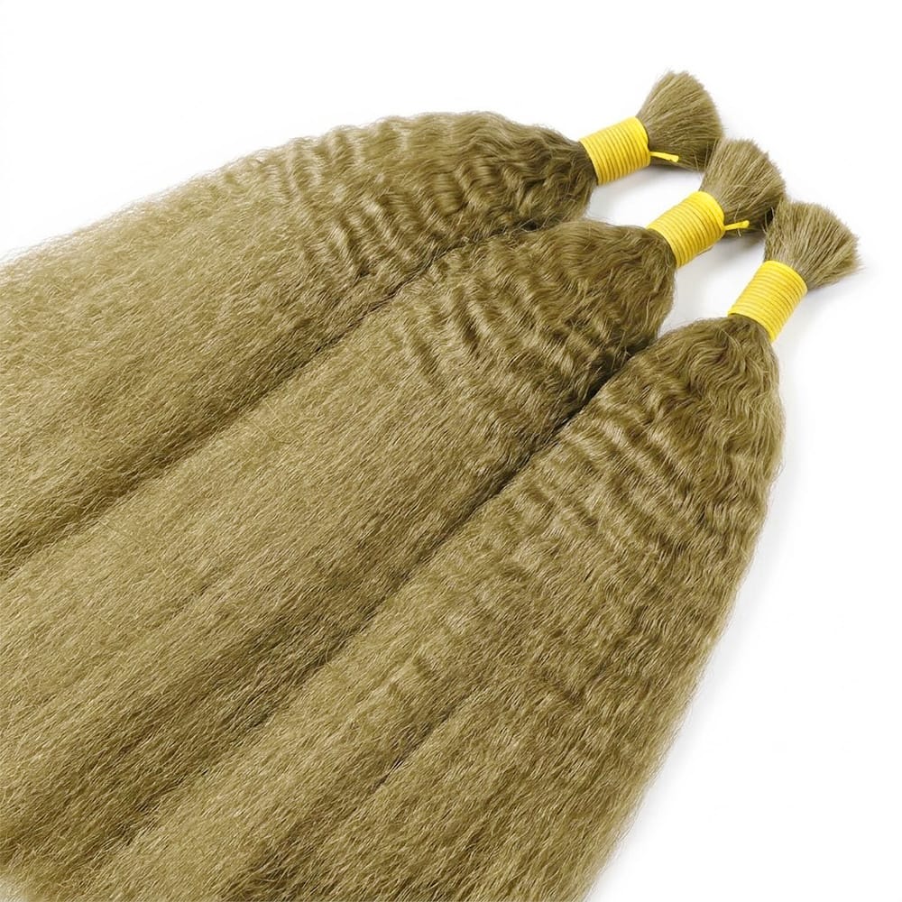 Kinky Stragiht 100% Raw Virgin Human Hair Bundles - (No Weft) Bulk Hair / Olive Green Blonde LINKTOWIG