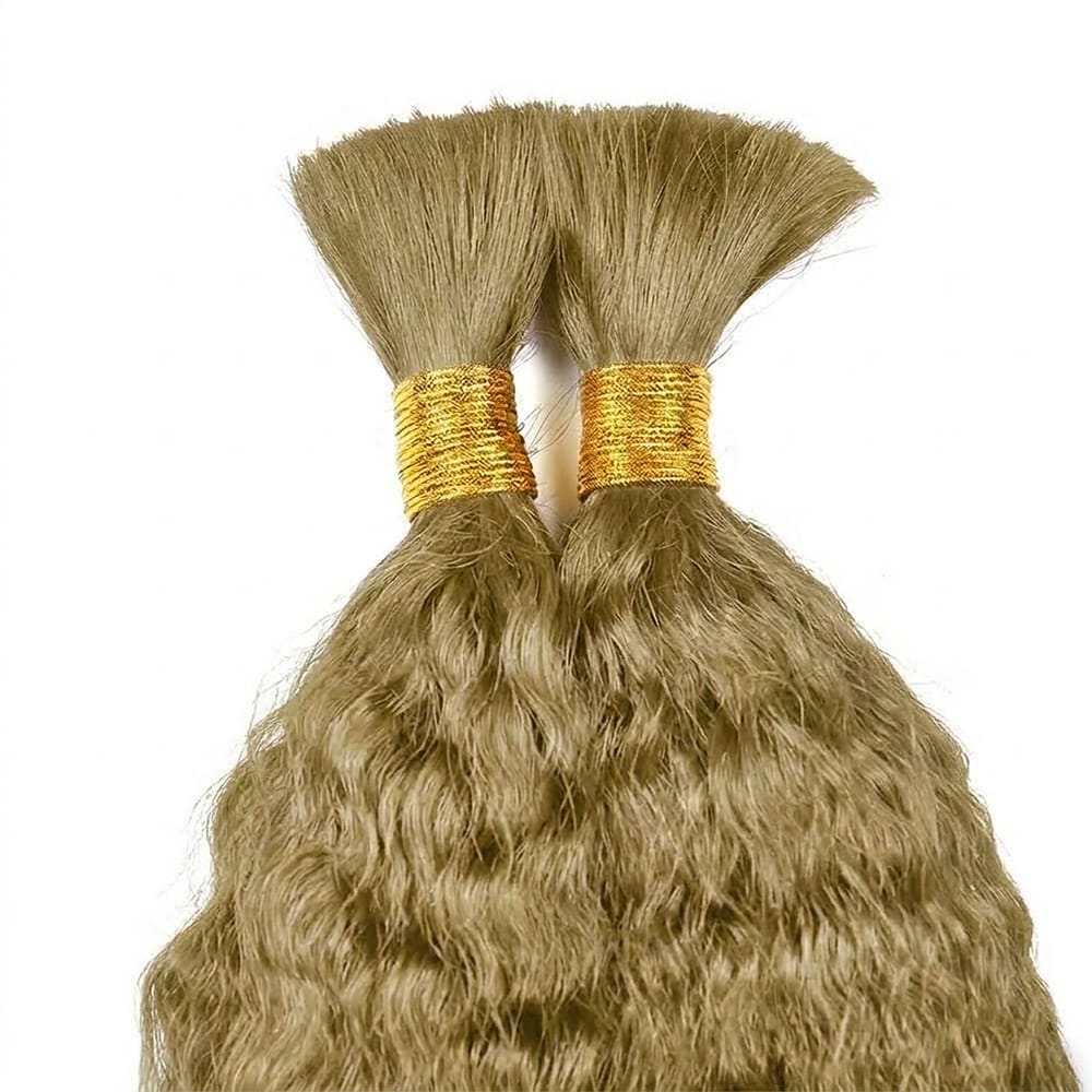 Kinky Stragiht 100% Raw Virgin Human Hair Bundles - (No Weft) Bulk Hair / Olive Green Blonde LINKTOWIG