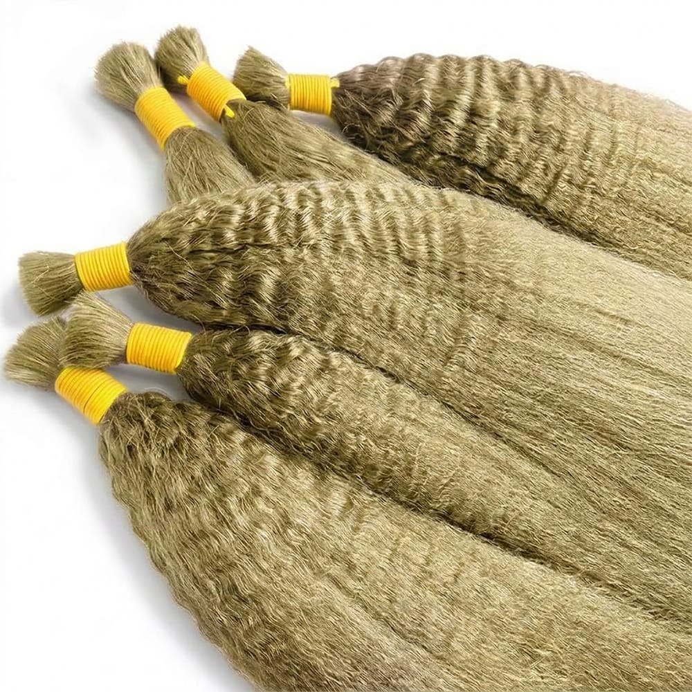Kinky Stragiht 100% Raw Virgin Human Hair Bundles - (No Weft) Bulk Hair / Olive Green Blonde LINKTOWIG