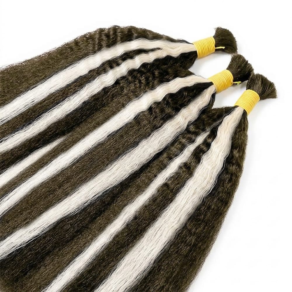 Kinky Stragiht 100% Raw Virgin Human Hair Bundles - (No Weft) Bulk Hair / Piano Highlight Silver Grey LINKTOWIG