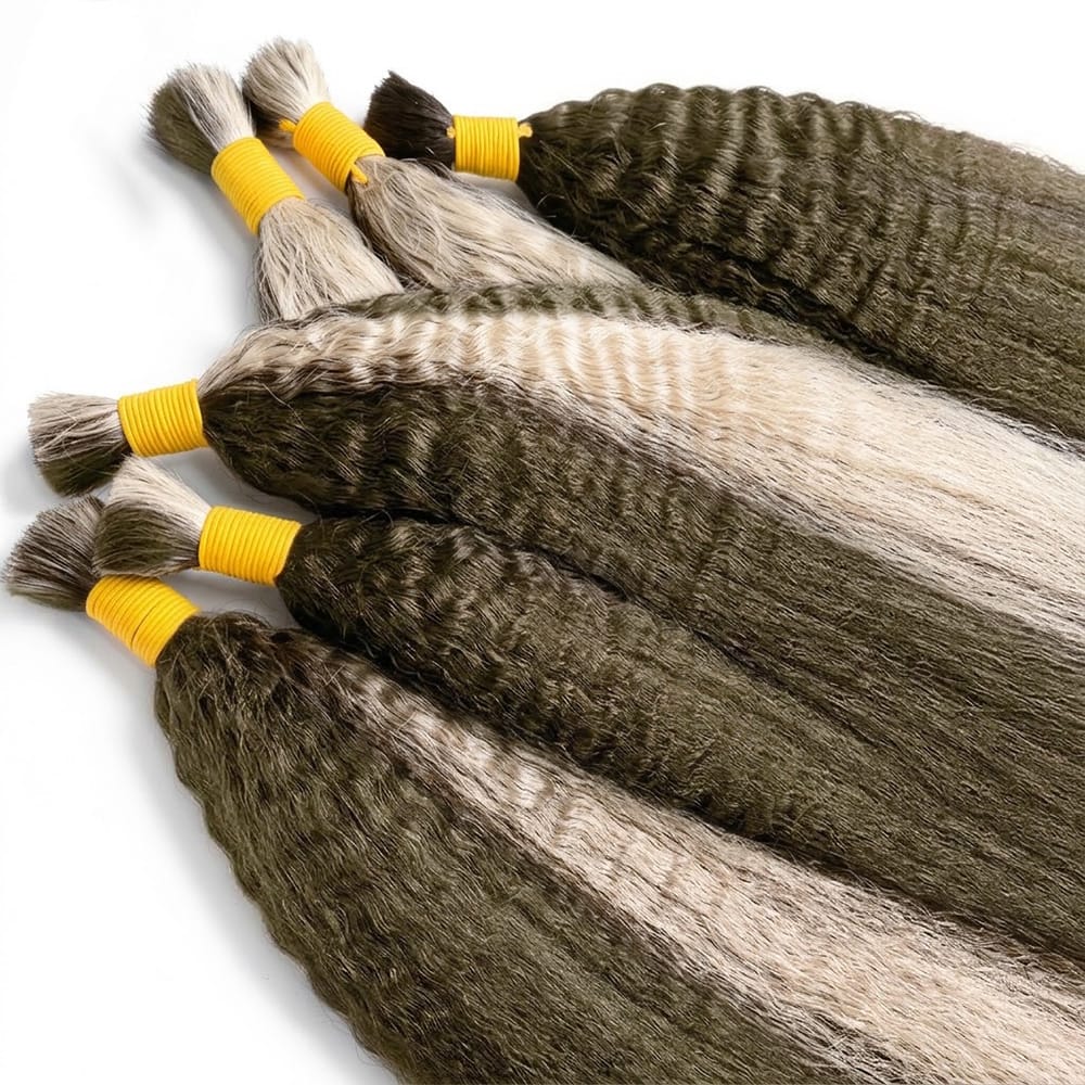 Kinky Stragiht 100% Raw Virgin Human Hair Bundles - (No Weft) Bulk Hair / Piano Highlight Silver Grey LINKTOWIG