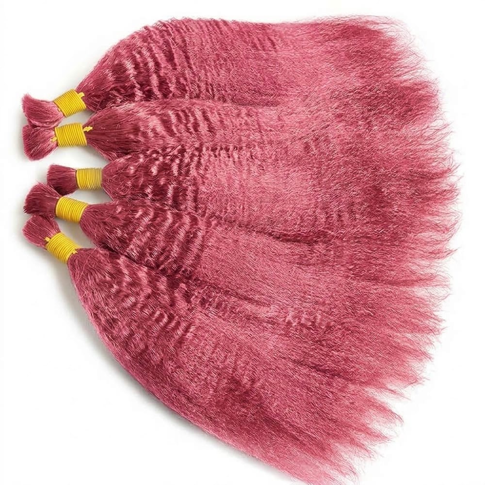 Kinky Stragiht 100% Raw Virgin Human Hair Bundles - (No Weft) Bulk Hair / pink LINKTOWIG