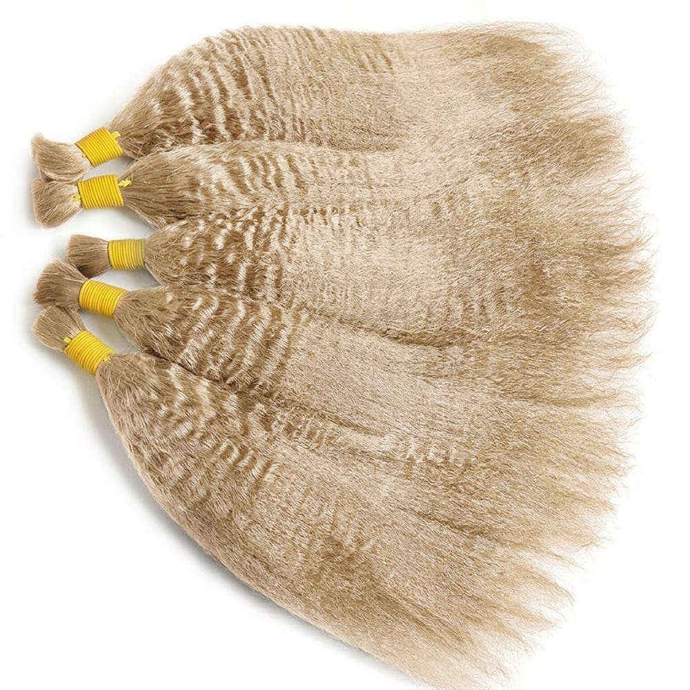 Kinky Stragiht 100% Raw Virgin Human Hair Bundles - (No Weft) Bulk Hair / Platinum Blonde LINKTOWIG
