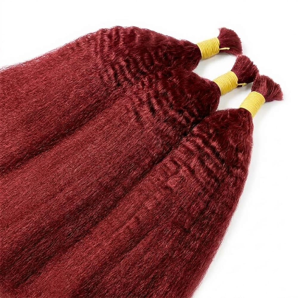 Kinky Stragiht 100% Raw Virgin Human Hair Bundles - (No Weft) Bulk Hair / Ruby Red LINKTOWIG