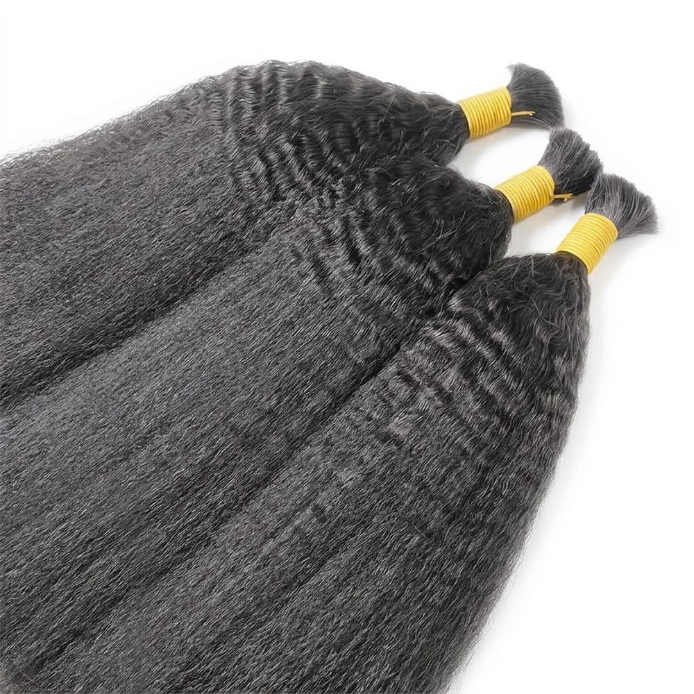 Kinky Stragiht 100% Raw Virgin Human Hair Bundles - (No Weft) Bulk Hair / Silver Grey LINKTOWIG