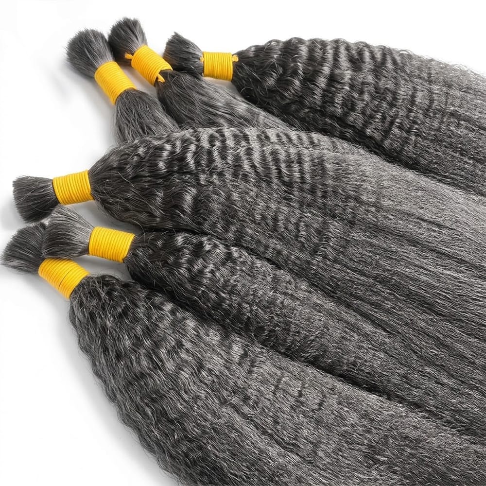 Kinky Stragiht 100% Raw Virgin Human Hair Bundles - (No Weft) Bulk Hair / Silver Grey LINKTOWIG