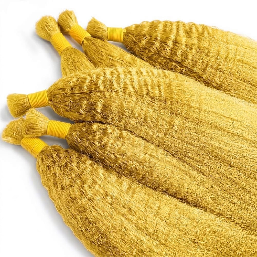 Kinky Stragiht 100% Raw Virgin Human Hair Bundles - (No Weft) Bulk Hair / Yellow LINKTOWIG