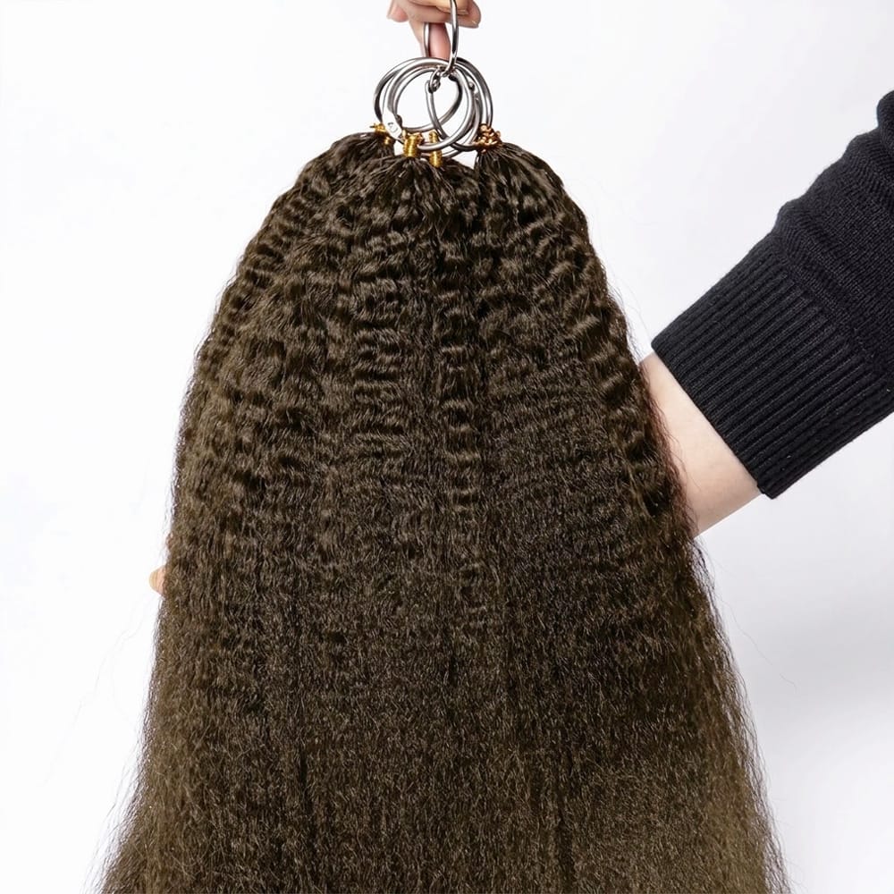 Kinky Stragiht Hair Bundles / Feather Hair Extensions — 100% Virgin Human Hair / Medium Chestnut Brown LINKTOWIG