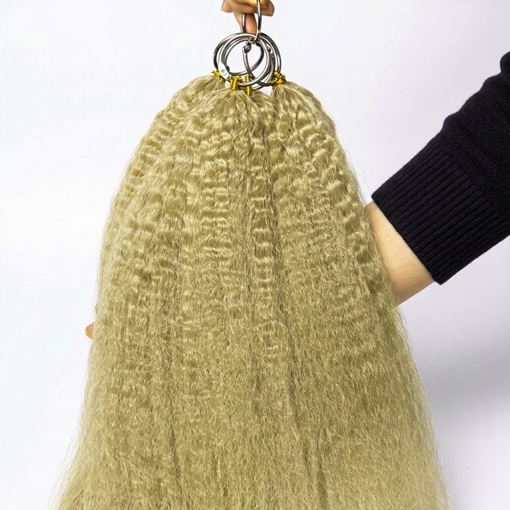 Kinky Stragiht Hair Bundles / Feather Hair Extensions — 100% Virgin Human Hair / Olive Green Blonde LINKTOWIG
