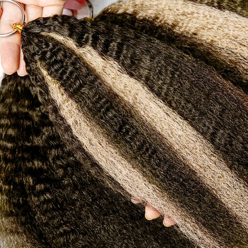 Kinky Stragiht Hair Bundles / Feather Hair Extensions — 100% Virgin Human Hair / Piano Highlight Silver Grey LINKTOWIG