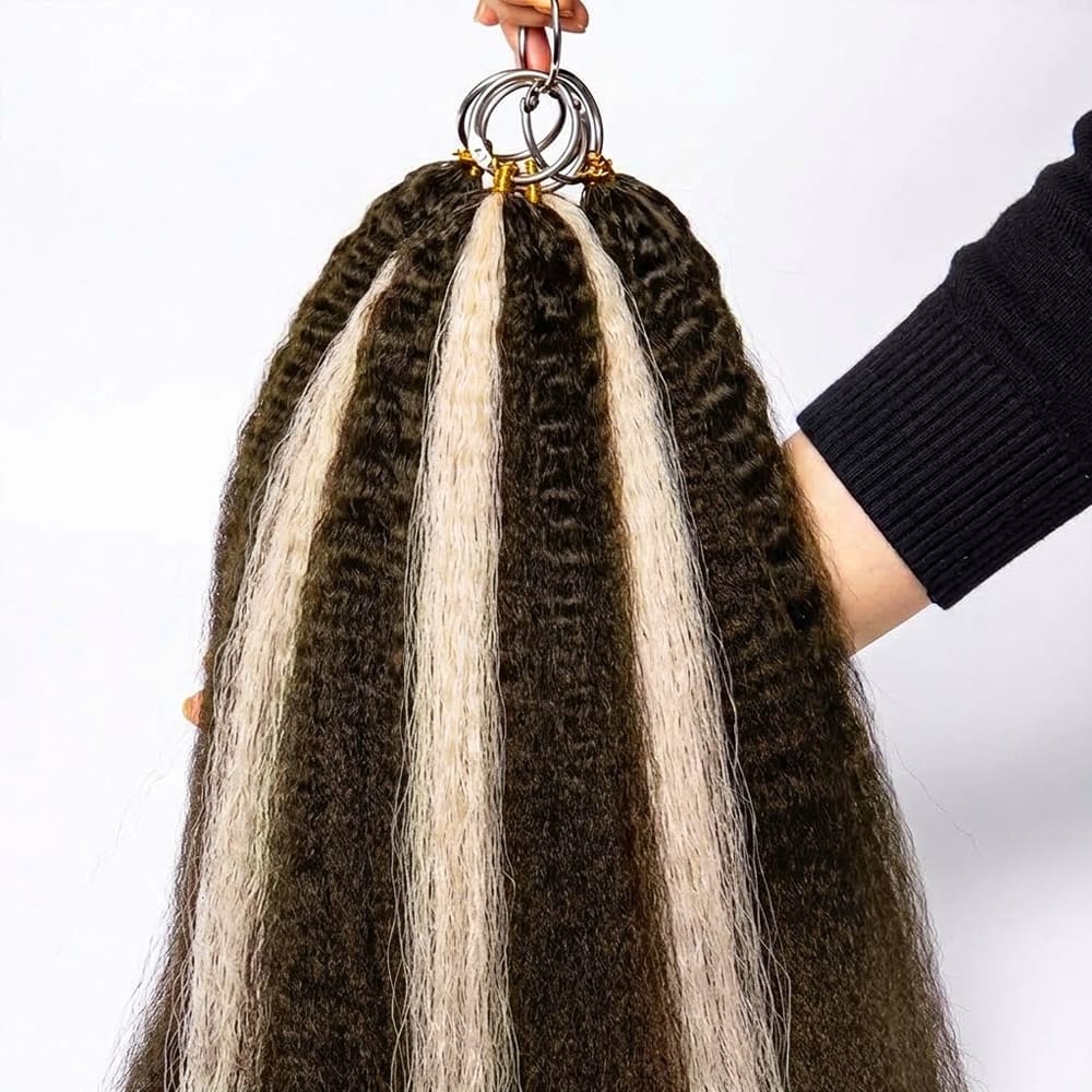 Kinky Stragiht Hair Bundles / Feather Hair Extensions — 100% Virgin Human Hair / Piano Highlight Silver Grey LINKTOWIG