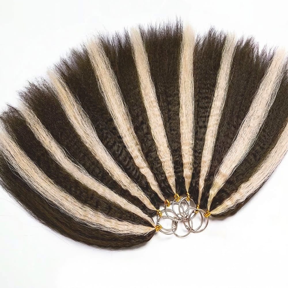 Kinky Stragiht Hair Bundles / Feather Hair Extensions — 100% Virgin Human Hair / Piano Highlight Silver Grey LINKTOWIG