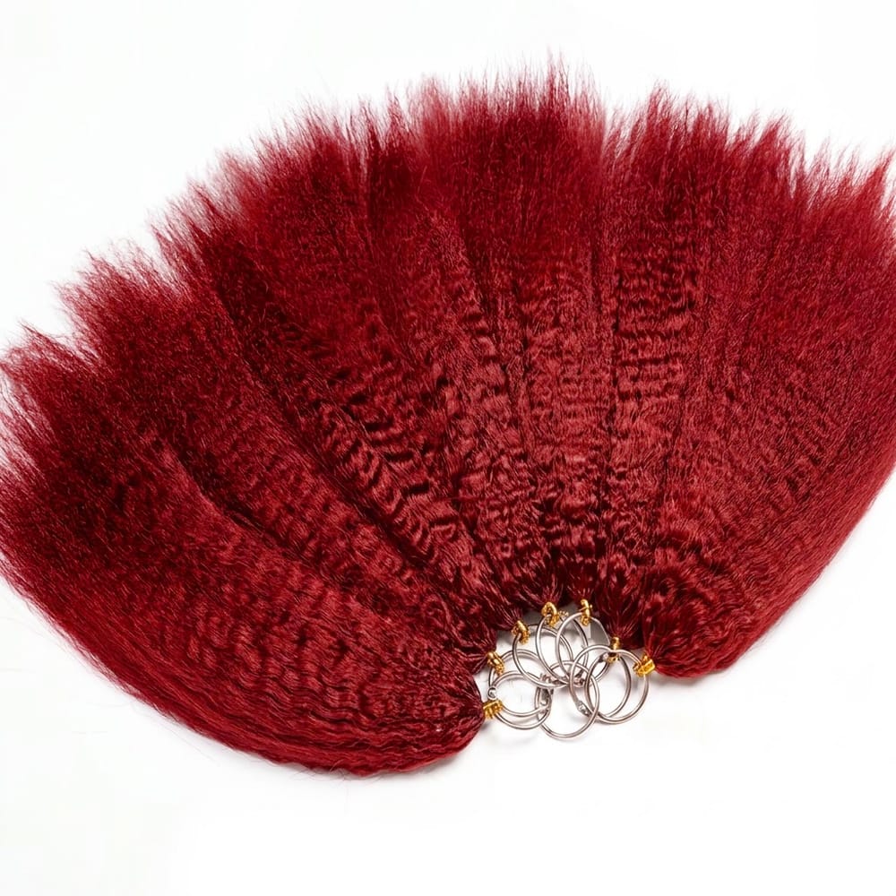 Kinky Stragiht Hair Bundles / Feather Hair Extensions — 100% Virgin Human Hair / Ruby Red LINKTOWIG