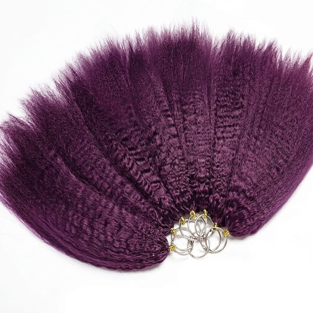 Kinky Stragiht Hair Bundles / Feather Hair Extensions — 100% Virgin Human Hair / Violet Purple LINKTOWIG