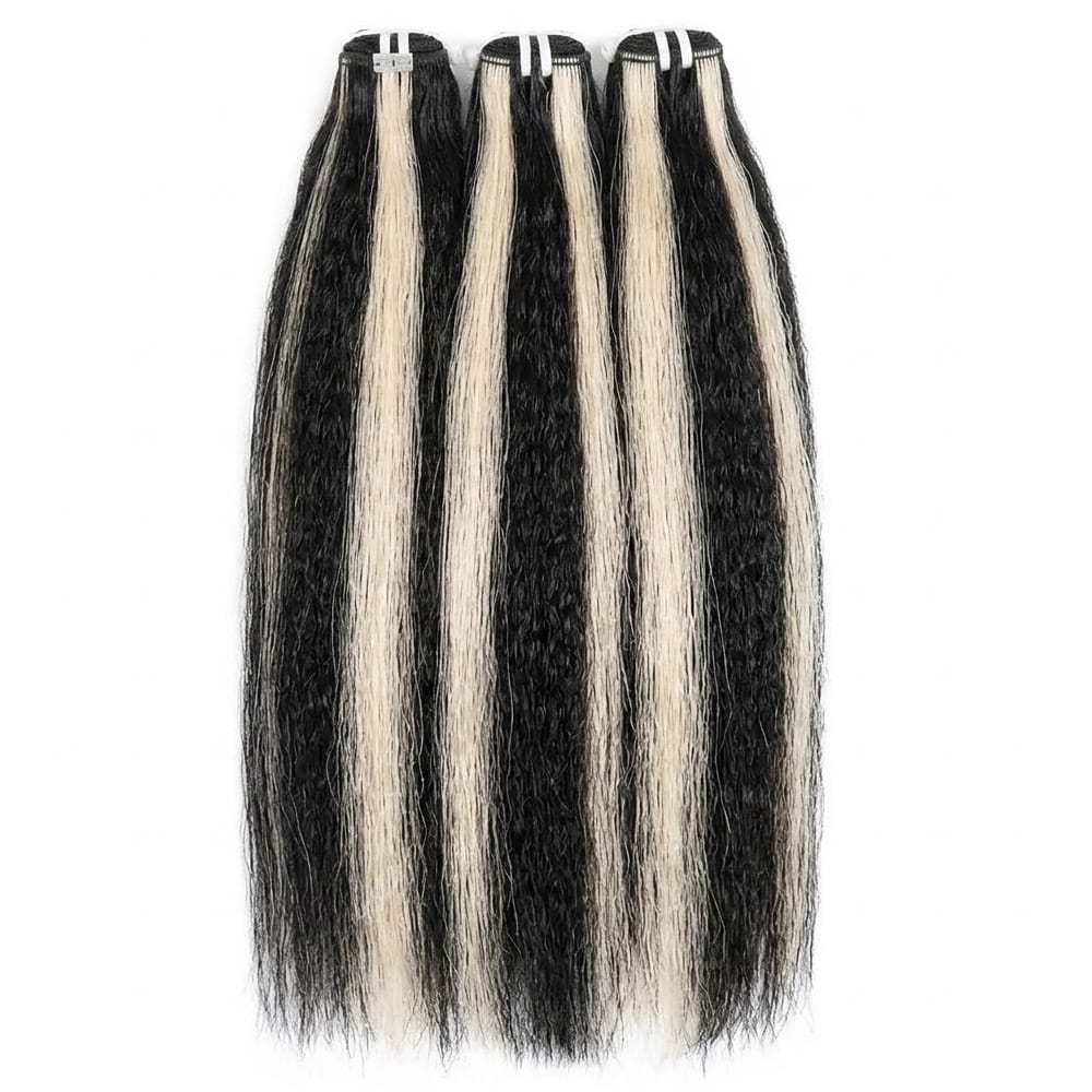 Kinky Stragiht Luxury Natural Hair Weft – 100% Virgin Human Hair / Wig Black and grey blended highlights LINKTOWIG