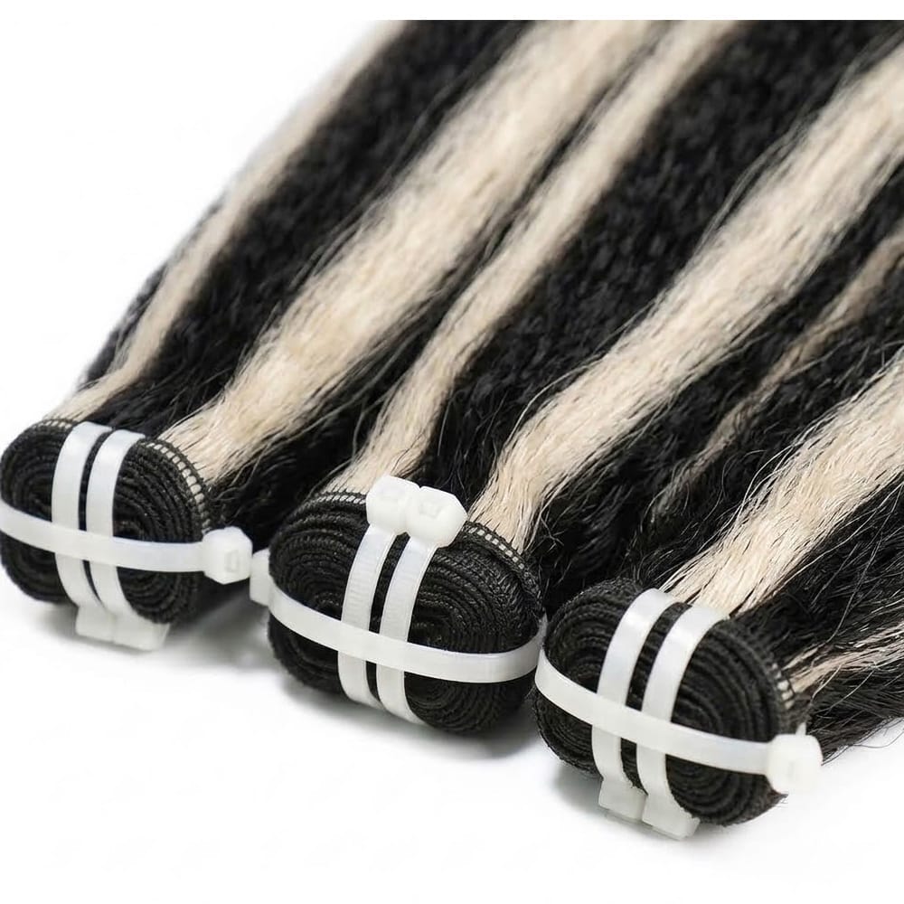 Kinky Stragiht Luxury Natural Hair Weft – 100% Virgin Human Hair / Wig Black and grey blended highlights LINKTOWIG