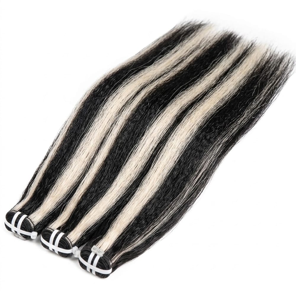 Kinky Stragiht Luxury Natural Hair Weft – 100% Virgin Human Hair / Wig Black and grey blended highlights LINKTOWIG